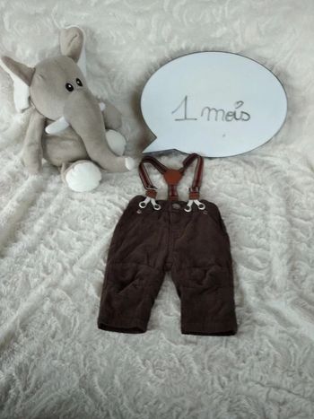 Pantalon velours doublé avec bretelles Garçon 1 mois Kiabi