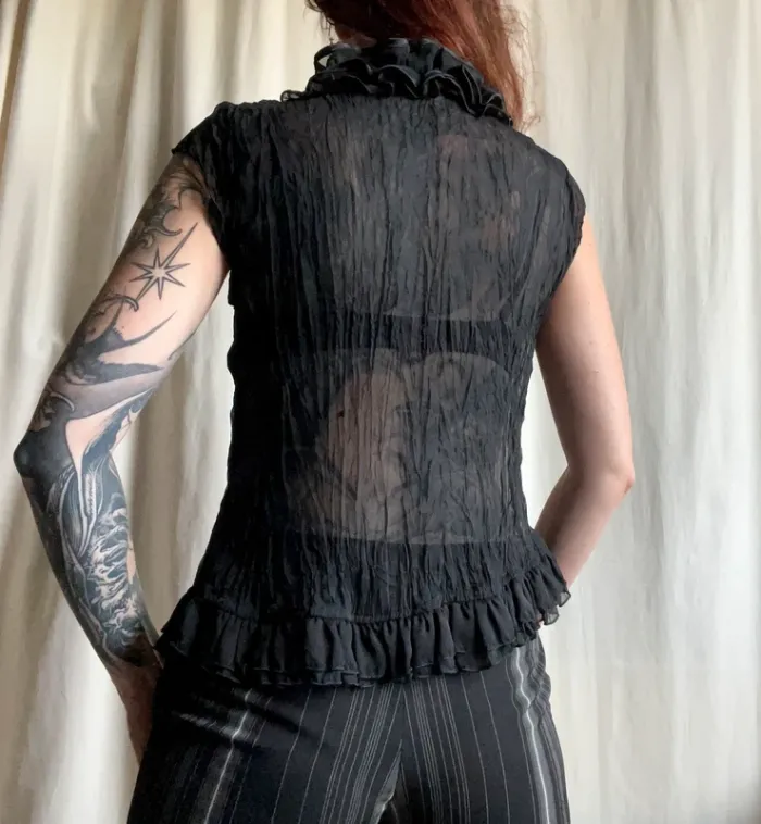 Top volants col froufrou jabot Goth Coquette Baroque vintage 90s - Taille M/L - photo numéro 3