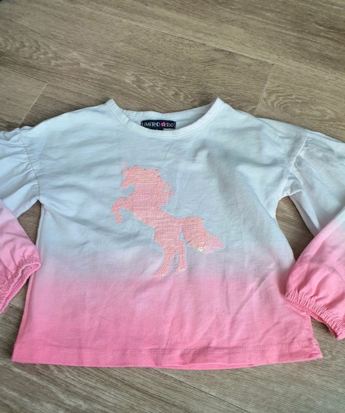 Tee-shirt blanc dégradé rose motif licorne pailletée taille 6 ans - photo numéro 5
