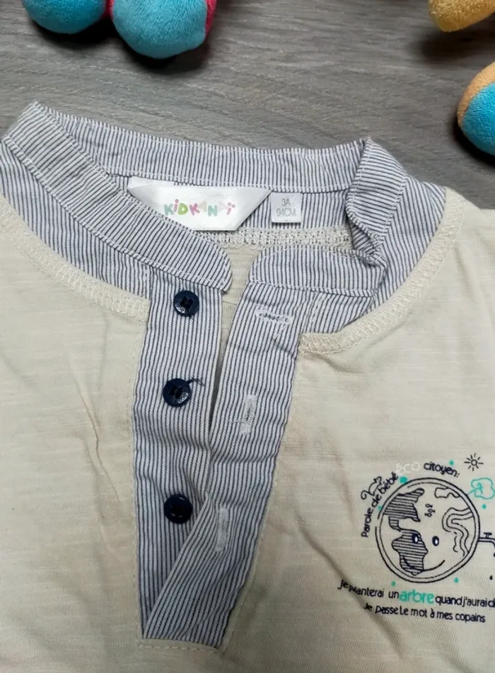 T shirt manches longues retroussables beige garçon 3 ans Kidkanai - photo numéro 2