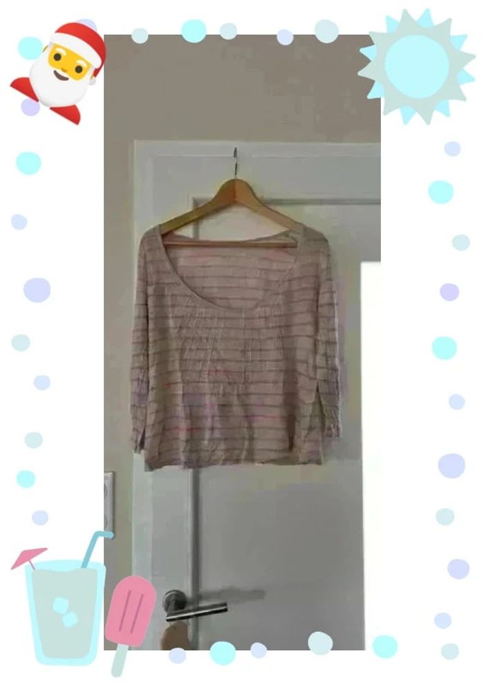 Pull manche 3/4 rose beige