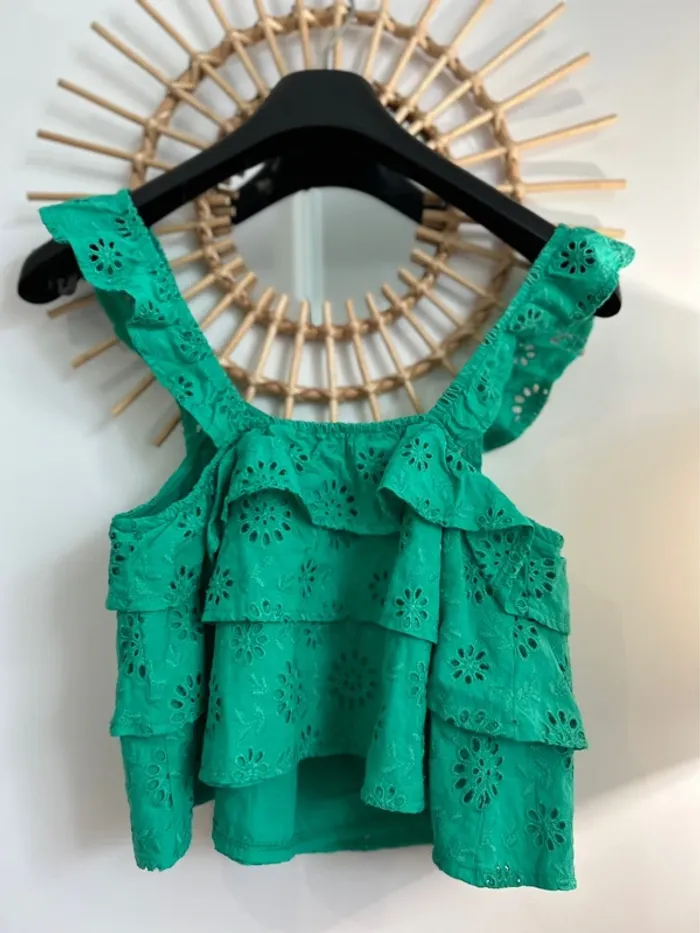 Top broderies ajouré vert Zara - photo numéro 5