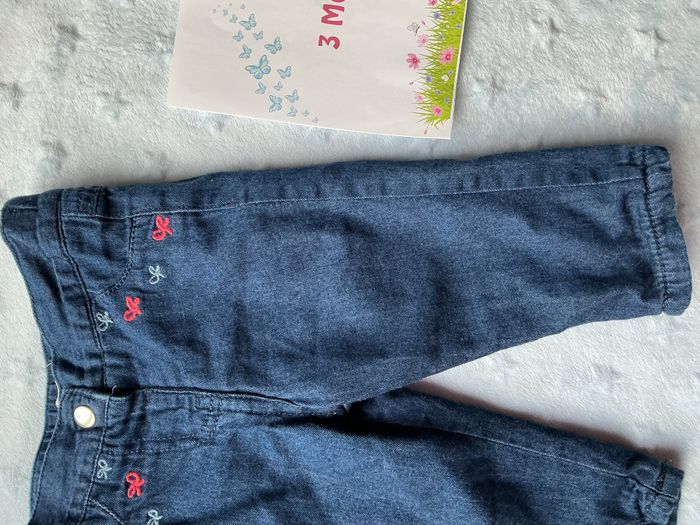 pantalon doublé couleur jean bleu foncé broderies poches 3 mois brioche - photo numéro 5