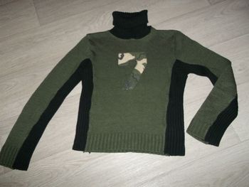 Pull INCANDESCENCE kaki et noir col roulé chiffre "7" 38/40 TBE