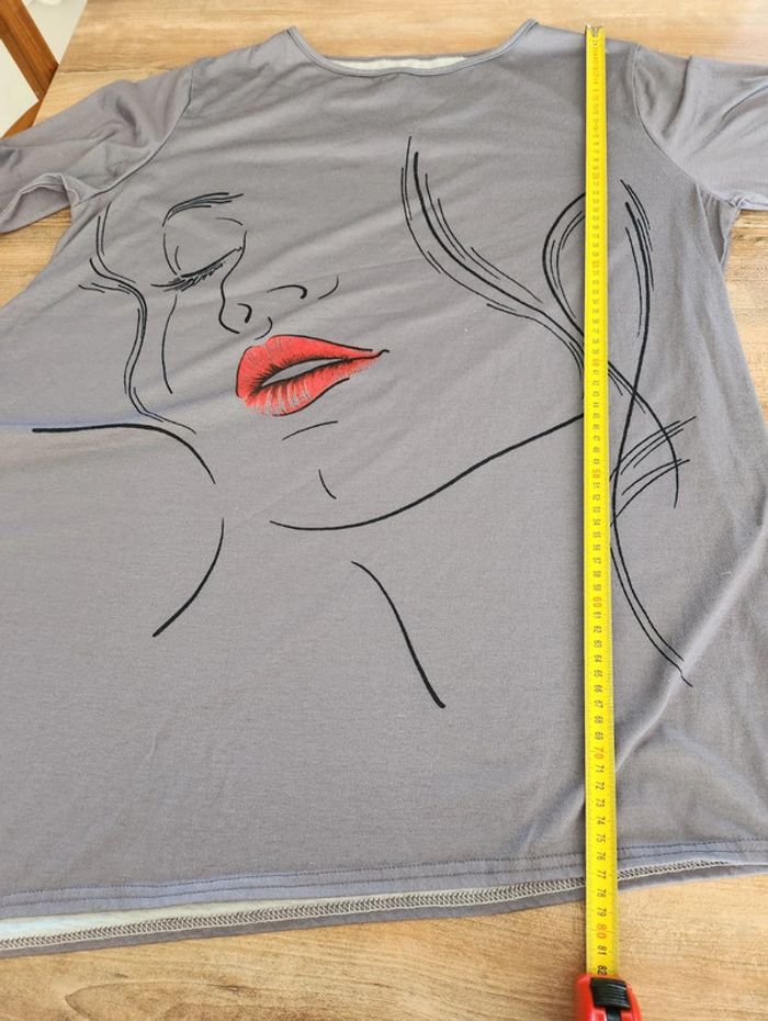 tee-shirt blouse tunique manches longues gris foncé taille 44 excellent état - photo numéro 6