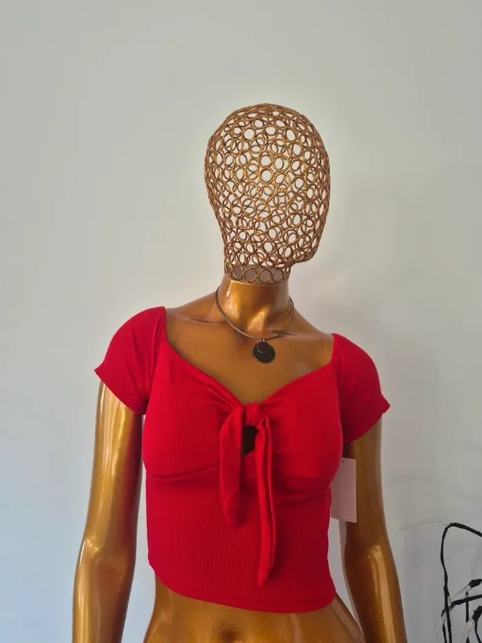 Top Court Rouge Manches Courtes Femme Taille 2/38/M