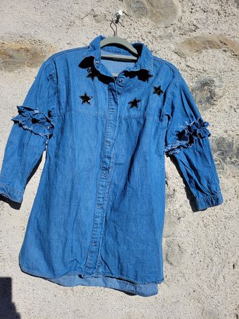Superbe robe chemise en jeans Zara girls, étoiles perles, 9 ans