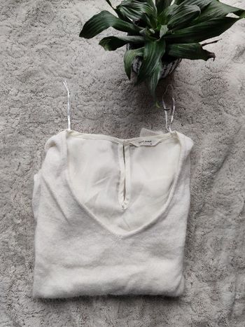 Pull fin col V blanc/crème