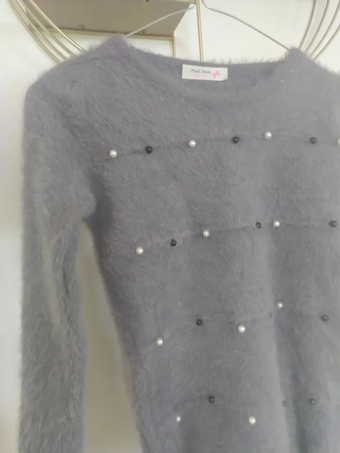 Pull filles 14 ans gris avec perles - photo numéro 2