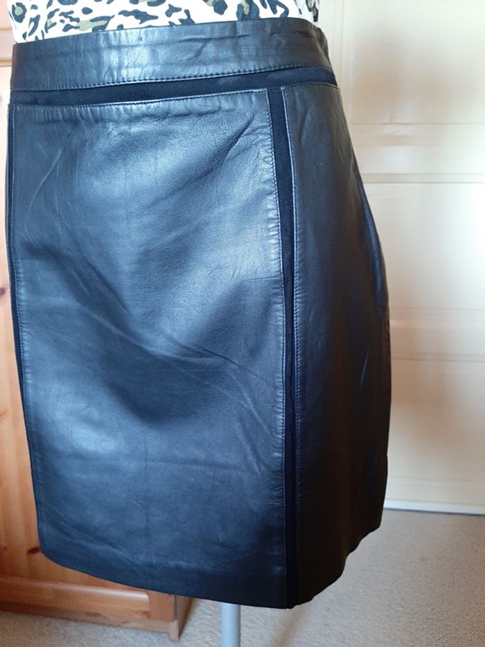 Mango - Jupe cuir, noir T42. - photo numéro 3