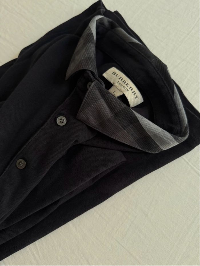 Polo Burberry noir col check – manches longues – taille L – authentique - photo numéro 5
