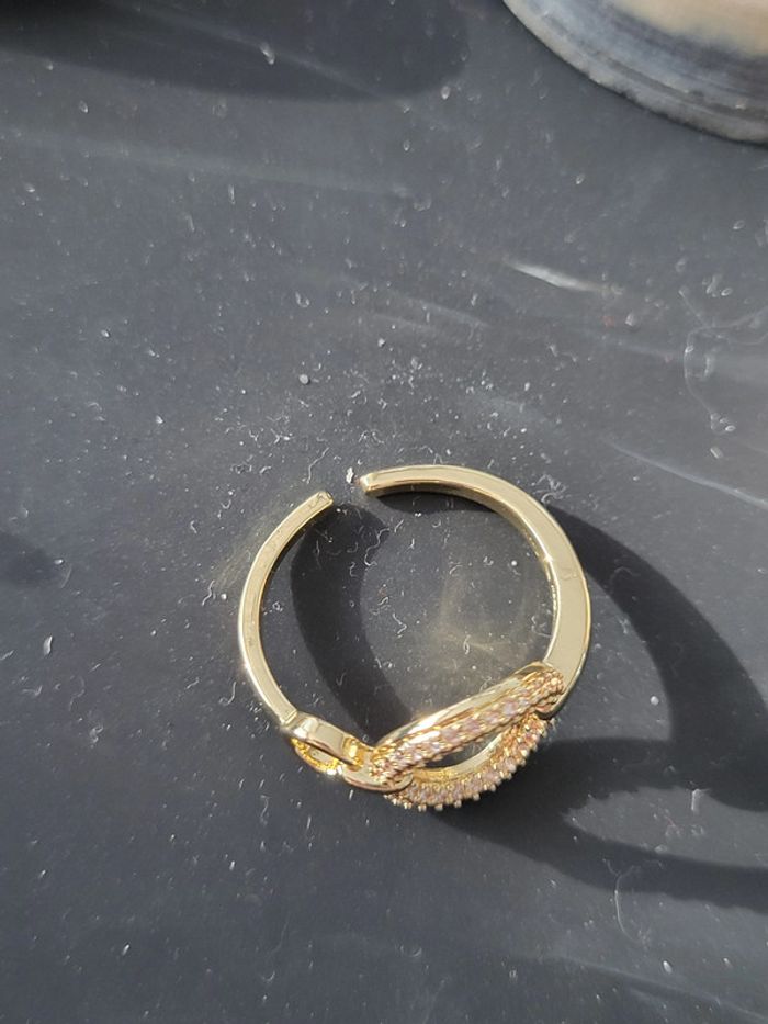 Bague ouverte acier inoxydable et zircon Rond Dorée - photo numéro 7