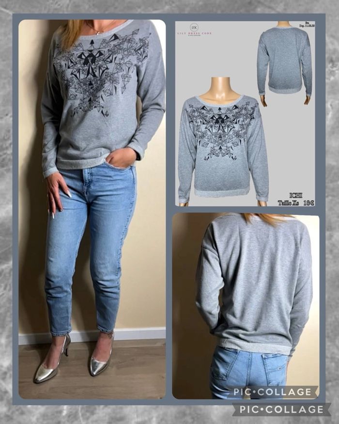 🩶 Sweat gris imprimé géométrique ICHI – Taille xs SOLDÉ -50% 🩶