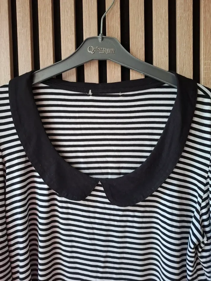 Blouse manches 3/4 marinière rayée noire et blanche T 46/48 - photo numéro 5