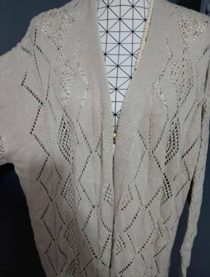 Cardigan Long Beige Grande Taille 56 – Boutonné, Manches Longues, Style Décontracté - photo numéro 2