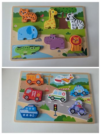 Lot de 2 puzzles animaux et véhicules 