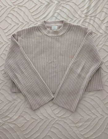Pull beige côtelé H&M M - coupe cropped tendance 