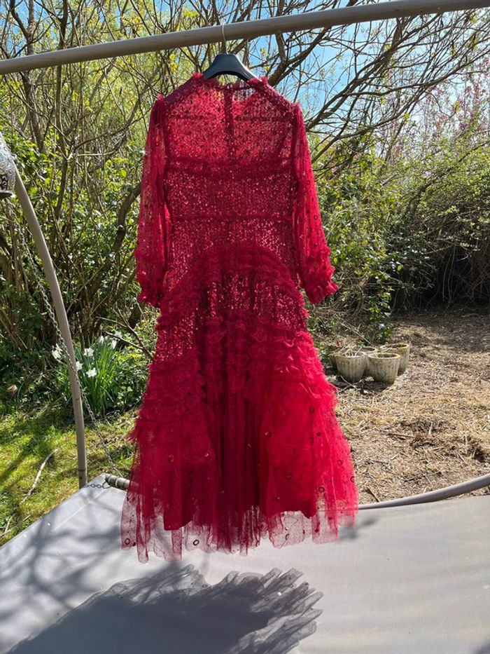 Robe longue Rouge voile paillettes jupon froufrou T 40 - photo numéro 18