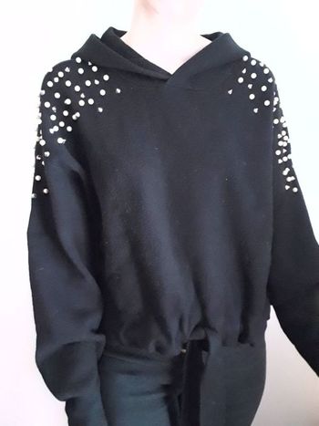 Pull strass et perles a capuche noir zara TS