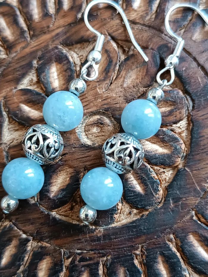 Jolie paire de boucle d'oreilles en calcédoine style bohème - photo numéro 2