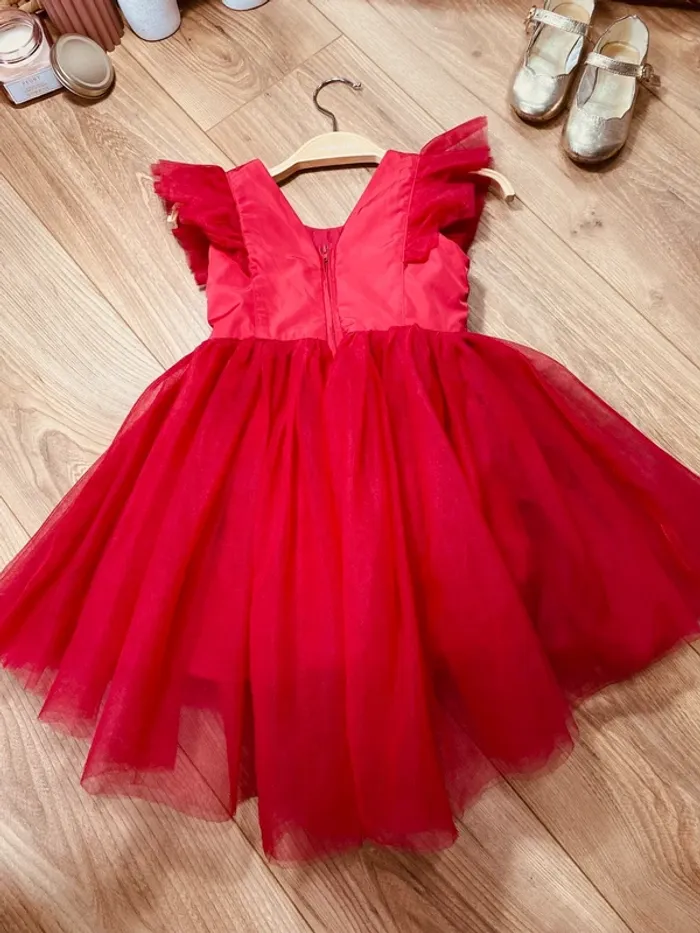 Taille 3 ans Robe asymétrique créateur fille TAO rouge * sequins tulle * 🌺 - photo numéro 7