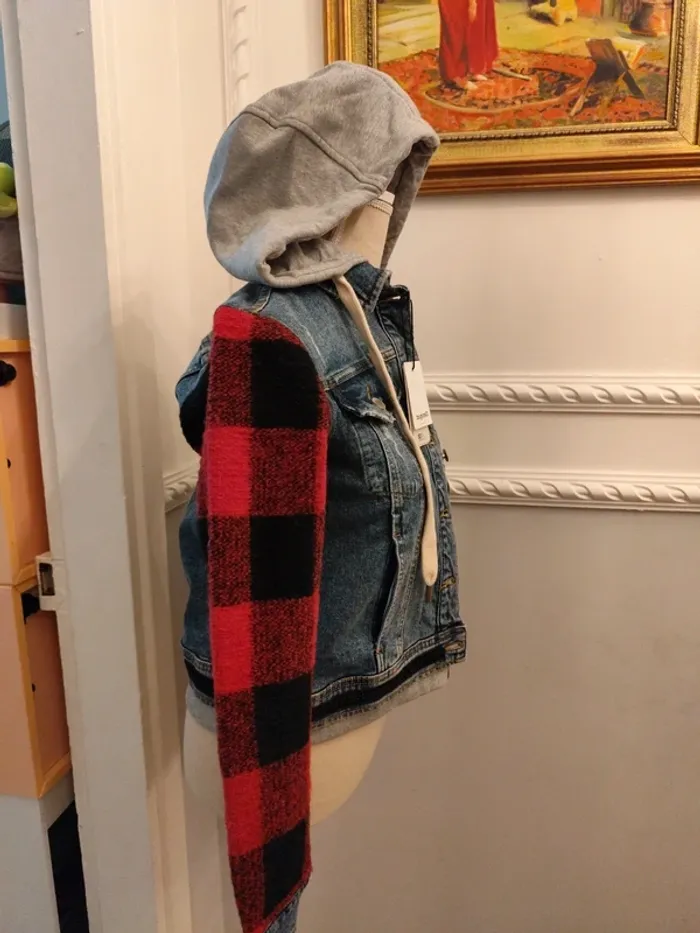 Veste jean laine à capuche Desigual XS bleu et rouge - photo numéro 2