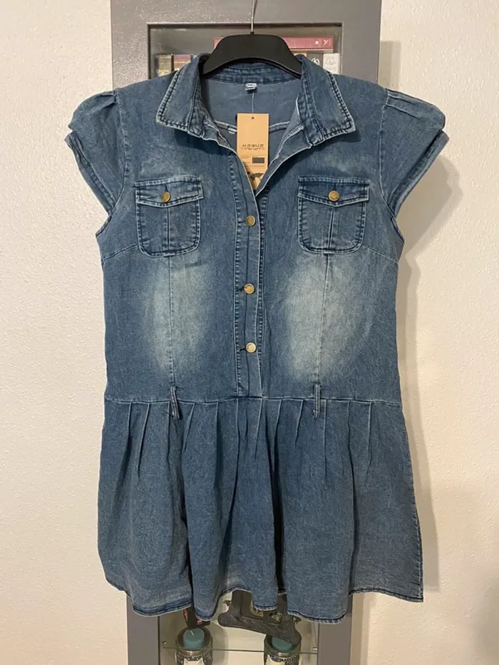 superbe tunique robe jean plissé taille 48