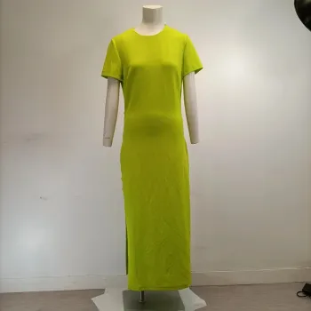 Robe longue moulante insipiration japonaise ouverte côtés - Zara - Vert anis - M - Soirée A275