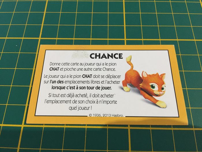 Carte chance chat pièce détachée jeu de société Monopoly Junior Hasbro Gaming #A65