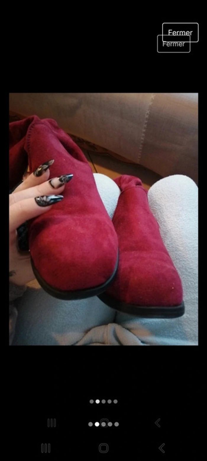 Cuissardes en nubuck bordeaux - photo numéro 3