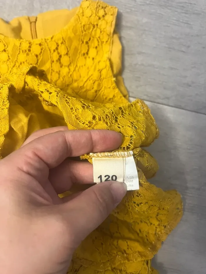 Ensemble fille 6 ans jaune moutarde dentelle short et blouse - photo numéro 5