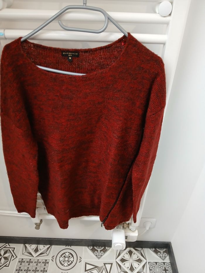 Pull bordeaux fermeture éclair fantaisie côté