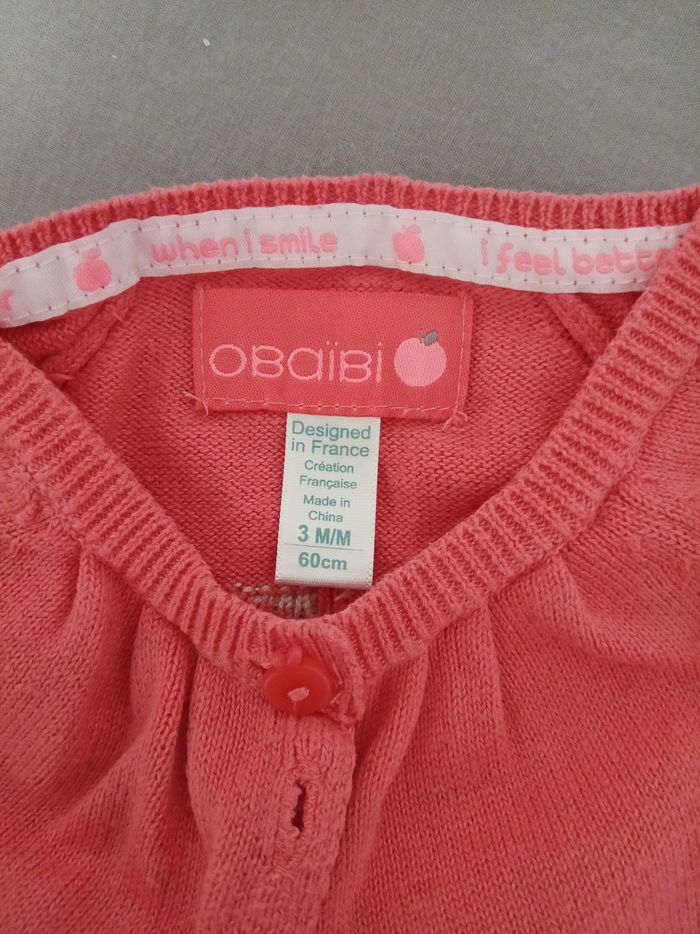 Gilet rose "pomme" _ 3 mois - photo numéro 2