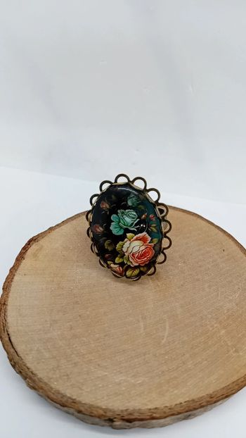 Bague réglable cabochon effet vintage