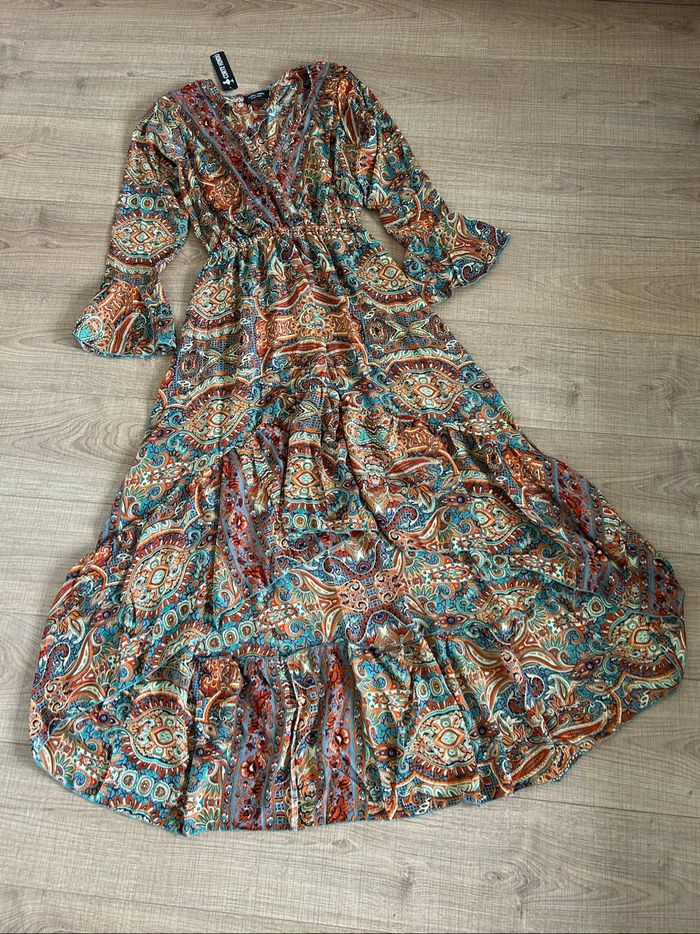 Robe longue imprimée neuve en soie Corte Hindu taille unique - photo numéro 7