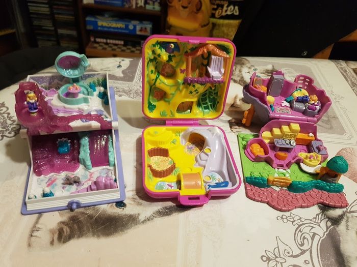 Lot polly pocket vintage - 1995 Livre Sparkle snowland + 1994 Maison lapin + 1989 wild zoo