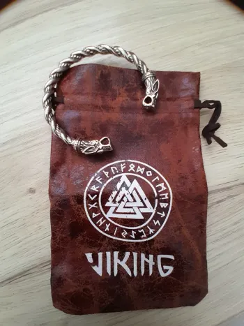 Bracelet Ragnar Lothbrok, Série Vikings, homme, tête de loup, argenté