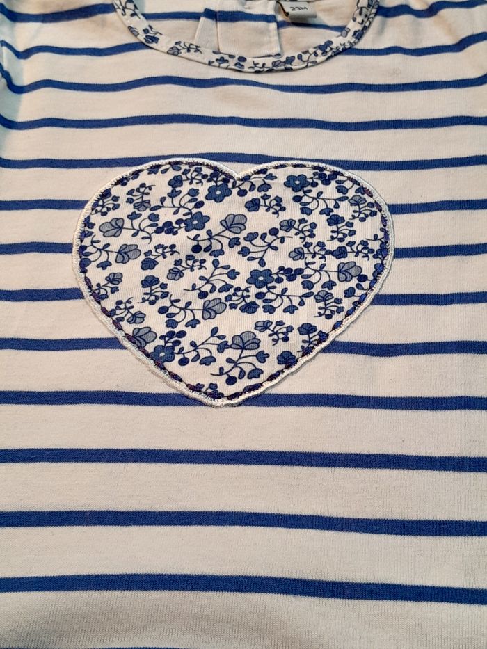 ​Adorable Tunique  Marinière Cœur Floral - 23 Mois - 60% Coton - photo numéro 3