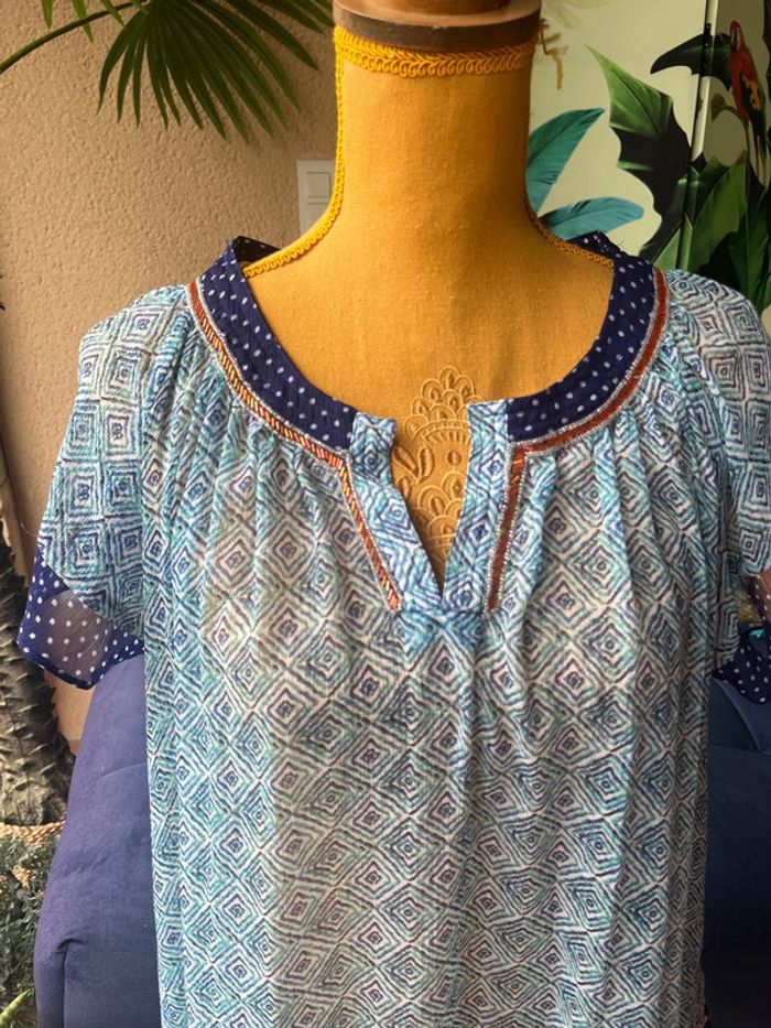 Blouse Pepe Jeans – Taille M/L – Turquoise & bleu marine – Très bon état - photo numéro 2