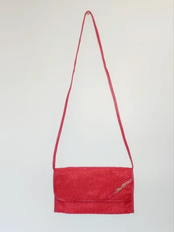 Pochette bandoulière paille rouge 80-90 vintage - 28×16cm