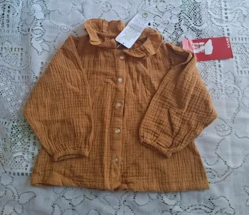 Blouse bébé gaze de coton caramel  - Kiabi Eco, neuve, taille 6 mois