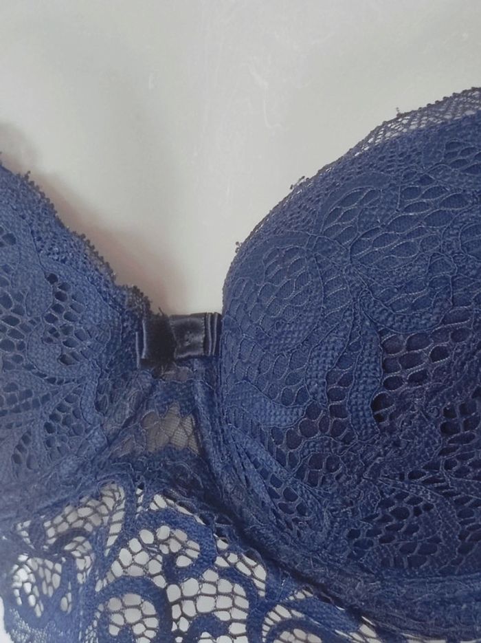 Soutien-gorge bustier bleu marine dentelle nœud/ Eldys - 90A - photo numéro 2
