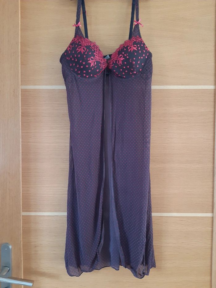 Nuisette transparente 90B gris/rose framboise