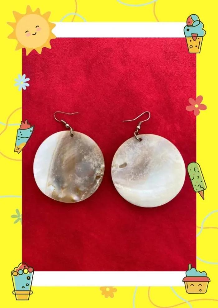 Boucles d'oreilles rondes marrons crèmes - photo numéro 2