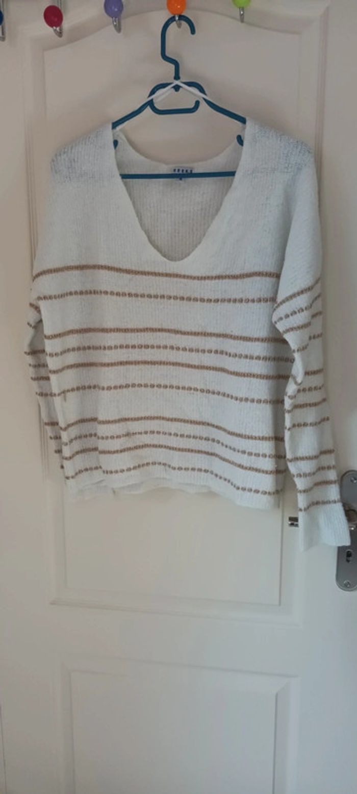 Pull marinière blanc et or