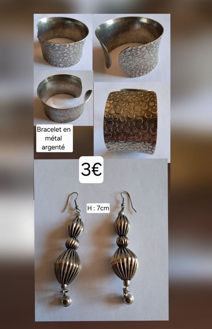 Lot bijoux fantaisie en métal argenté pour femme