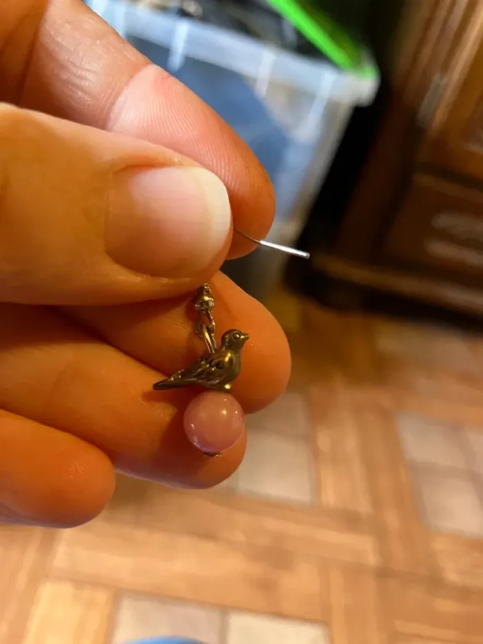 Boucle d’oreille perle et oiseau @ - photo numéro 2