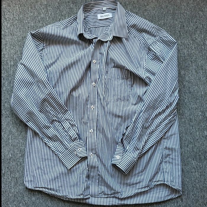 Chemise Balmain à rayures bleu marine – Taille 5/44 L – manches longues – logo brodé