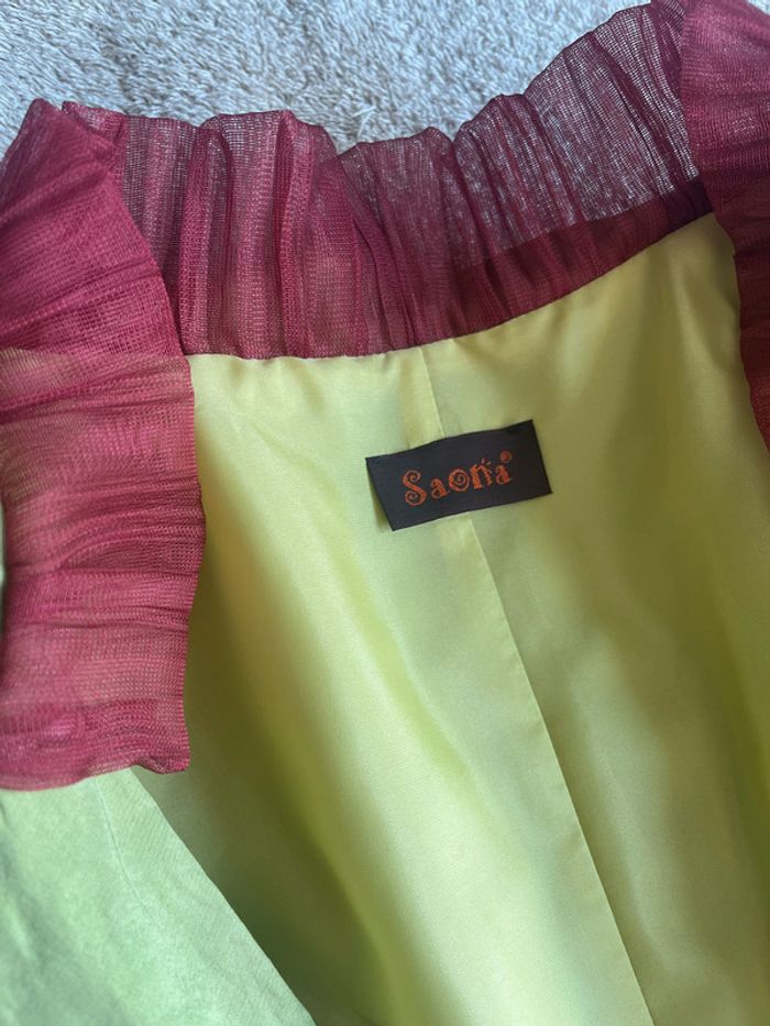 Veste légère Saona verte & rose - Taille 42 - Boutons fleuris & épaules rembourrées - photo numéro 4