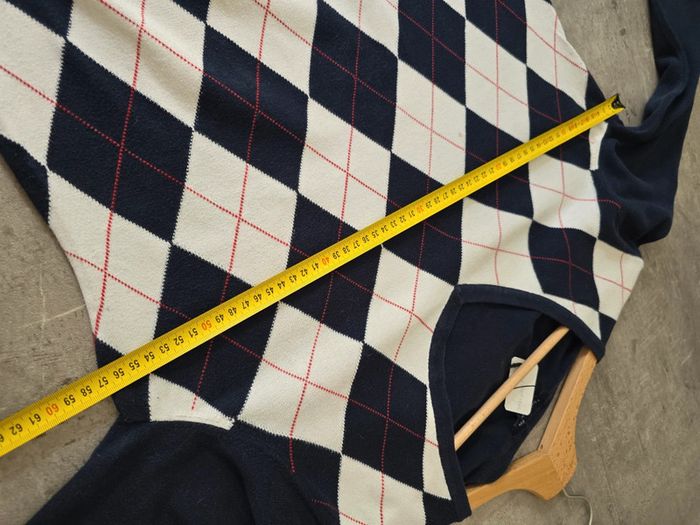pull tommy hilfiger femme xl col v argyle preppy vintage marine blanc - photo numéro 8